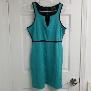 NICOLE MILLER turquoise blue dress black trim